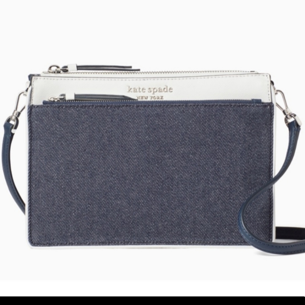 Kate Spade Cameron Denim colorblock Crossbody (Medium, Zip Top)